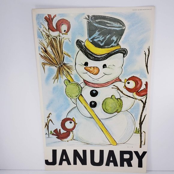 Vintage 1968 Classroom Poster Print Atrelle Dill Roberta Ross January - Picture 1 of 6